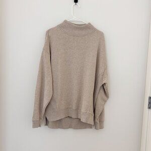 Aerie Oversized Mock Neck Sweater Oatmeal Beige Ribbed Detail XS
